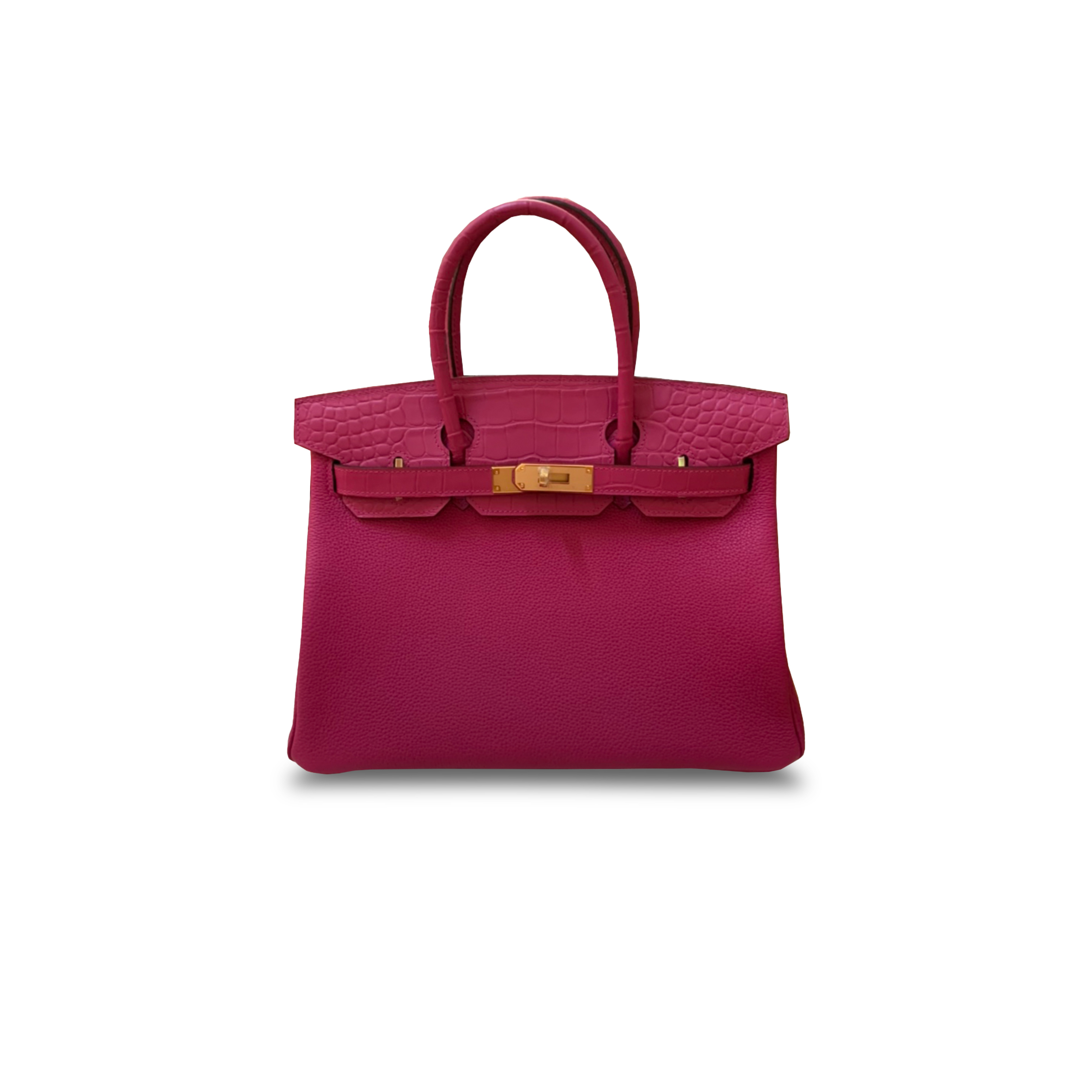 H**mes master birkin 30 matte crocodile and togo leather rose pink with gold buckle h076235ck33 (30*22*16cm)